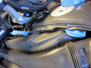 Photo from the Mark G installation of the MotoChello MC-200 motorcycle audio system on a BMW K1600 article