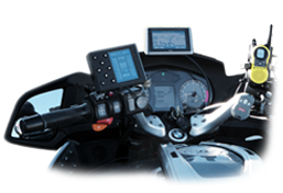 Photo of the MC-200 mounted on a BMW r1200RT motorcycle