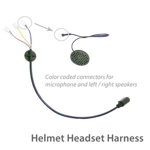 photo of the helmet headset harness showing colored wires and speaker connection