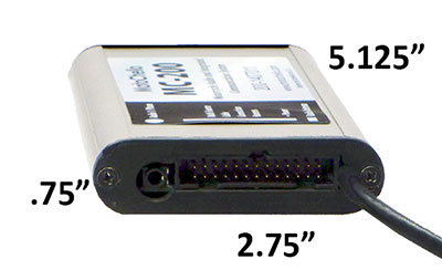 Photo of the side of a MotoChello MC-200 audio processor showing measurements